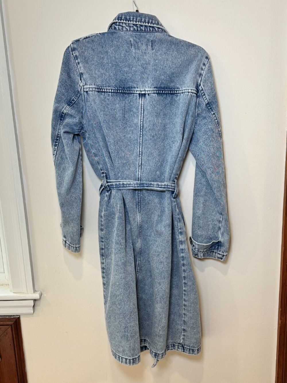 Stoosh Vintage Denim Jean Double Breasted Duster Trench Coat Light Wash Medium - Picture 4 of 10
